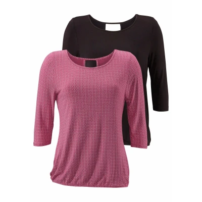 Abbildung von Lascana 2 PACK Bluse Beere gemustert schwarz uni, Damen, Größe: 32/34, uni