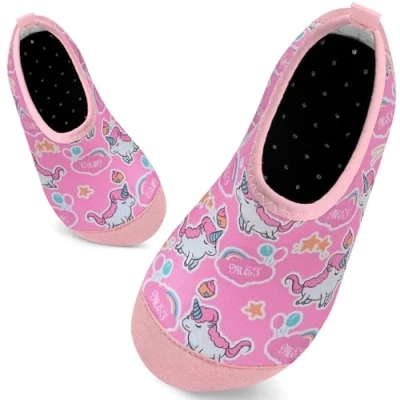 Abbildung von Badeschuhe Kinder Schwimmschuhe Wasserschuhe Schnell Trocknend Strandschuhe Aquaschuhe für Mädchen Baby Beach Pool(Einhorn Sterne,28/29 EU)