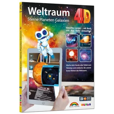 Abbildung von Weltraum 4D Sterne, Planeten, Galaxien mit App virtuell durch den Weltall