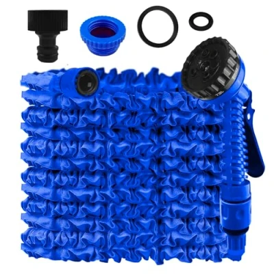 Abbildung von Bosmsaslad 50FT/15M Gartenschlauch Flexibel, Wasserschlauch Dehnbar Flexibler Schlauch Anschluss mit 7 Funktionen Garten Handbraus für Haustier Autowäsche (Blau)