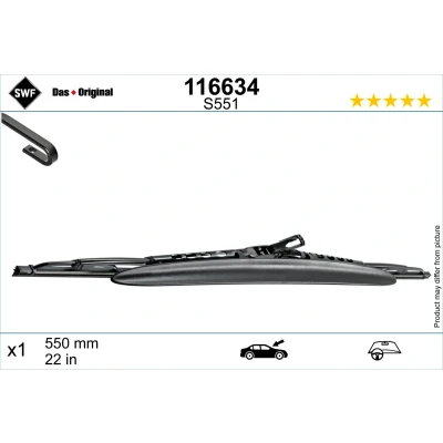 Abbildung von Scheibenwischer Swf 116634 550mm Bügelwischblatt mit Spoiler 22Zoll AUDI: A6 C5 Avant, A4 B5 Limousine, FIAT: Stilo Schrägheck