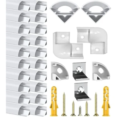 Abbildung von Chesbung Led Aluminium Profil 45 Grad für Streifen, 20X1m V Form Stripes Schiene Strip Aluprofil Eckprofil Alu Leiste Kanal Stripe Diffusor mit Milchig Weißer Abdeckung und Eckverbindern