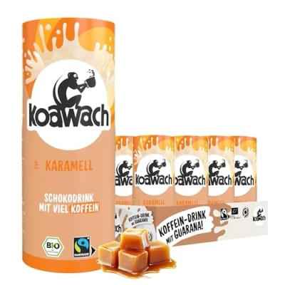 Abbildung von koawach Schoko Drink in versch. Geschmacksrichtungen Trinkschokolade Koffein Kakao Getränk Dose Guarana Schokolade Energy Bio Fairtrade (12 x 235 ml) 235ml, Karamell)