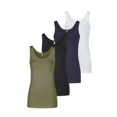 Abbildung von ONLY Tank Top Damen Baumwolle Stretch Slim Fit Onllive LUV 4er Pack Set Basic Shirt Rundhals Trägershirt Ärmellos Oberteile Einfarbig, Größe:S, Farbe:Pack 5