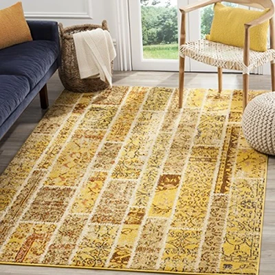 Abbildung von SAFAVIEH Boho Teppich für Wohnzimmer, Esszimmer, Schlafzimmer Monaco Collection, Kurzer Flor, Gelb und Multi, 201 X 279 cm