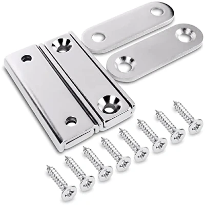 Abbildung von Sensei 2 Stück rechteckige Neodym Magnete 40x13,8x5 mm mit Öffnung für Schraube, belastbar bis 15 kg + Stahl Unterlegscheiben 8 Holzschrauben im Set