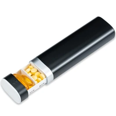 Abbildung von Tablettenbox 7 Tage, Betife BPA Frei Tägliche Pillendose, Wöchentliche Reise Medikamentenbox, Pillenbox für Vitamine, Medikamente, Pillen, Tabletten Organizer unterwegs (Schwarz)