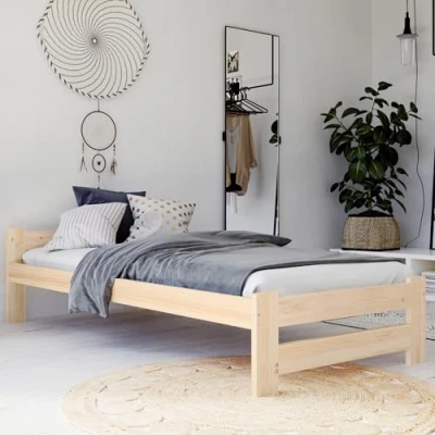 Abbildung von Home Collective Holzbett mit Lattenrost Modern Bett Kiefer Bettgestell Massivholzbett Klassisch (90x200, 120x200, 140x200, 160x200 cm), Einzelbett, Skandi Boho Landhaus Kopfteil flach 100x200 cm natur