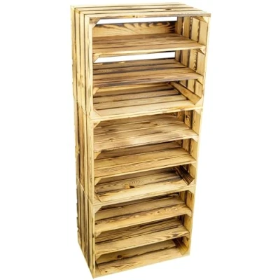 Abbildung von 3 x Schuhschrank Schuhregal aus Holzkisten Schuhablage für 18 Paar Schuhe als Schuhständer Schuhaufbewahrung Holz stabiles Regal in Obstkisten Optik (3er set doppelt längs flam)
