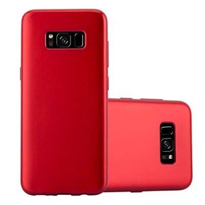 Abbildung von Cadorabo Hülle kompatibel mit Samsung Galaxy S8 Schutzhülle TPU Silikon Case Metallic Design Slim Kratzfest Weiche Gummi Rundumschutz für in Rot
