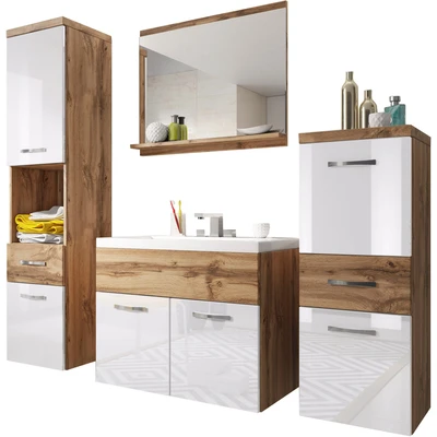 Abbildung von welltime Badmöbel Set &quot;ELDA&quot;, (Komplett Set, 5 St.), Waschtisch inkl. Waschbecken, Hochschrank, Badschrank und Spiegel