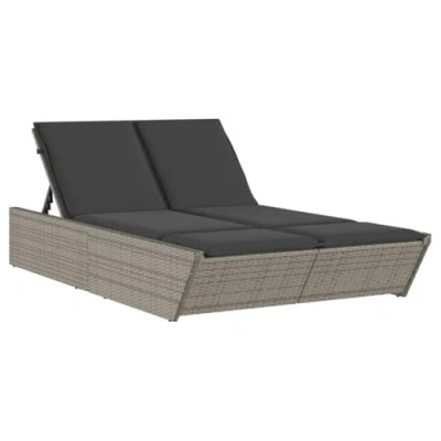 Abbildung von vidaXL Doppel Sonnenliege, Gartenliege mit Kissen, Doppelliege für Garten Terrasse, Relaxliege Sonnenbett Gartenmöbel, Grau Poly Rattan