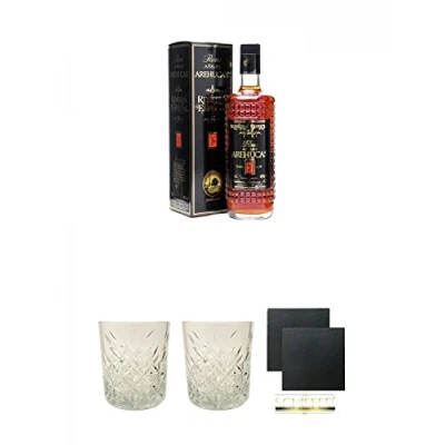 Abbildung von Arehucas Reserva Special 12 Jahre Kanarische Inseln Spanien 0,7 Liter + Rum Glas 1 Stück Schiefer Glasuntersetzer eckig ca. 9,5 cm Ø 2