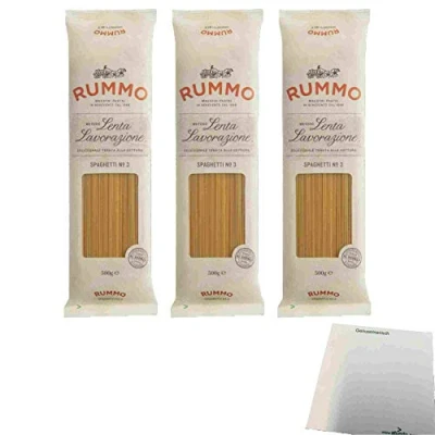 Abbildung von Rummo Lenta Lavorazione No.3 Spaghetti 3er Pack (3x500g Packung Nudeln) + usy Block