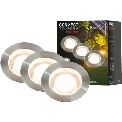 Abbildung von BRILONER Connect to Shine 12V Gartensystem 3er Set LED Bodeneinbaustrahler mit Hülse, Erweiterungsset, IP67, warmweißes Licht, Gartenbeleuchtung, Bodeneinbauleuchten, 45x66 mm, Silberfarbig