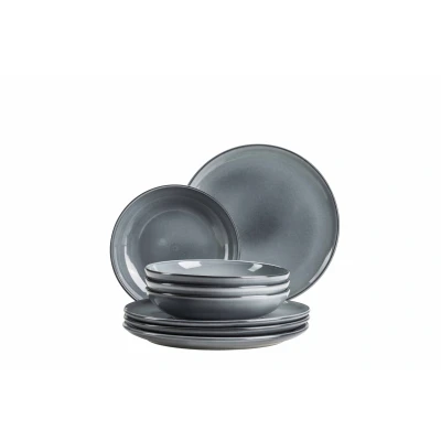 Abbildung von MÄSER Serie Livio, Teller Set für 4 Personen mit Speisetellern und Suppentellern in moderner nordischer Form, 8 teiliges Tafelservice, Steinzeug, Grau
