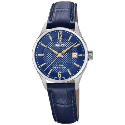 Abbildung von Festina Uhr Für Damen F20009/3 Swiss Made Silber Edelstahl Case BlauLeder Band