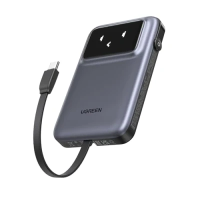 Abbildung von UGREEN UNO 10000mAh Powerbank mit 30W Max USB C Schnellladung und integriertem Kabel, 1 A, Power Bank kompatibl iPhone 12 16 Serie, Galaxy S24 Ultra mehr