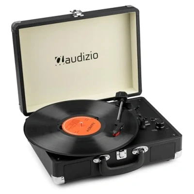Abbildung von Audizio RP116BK Plattenspieler mit Lautsprecher Vinyl Player 3 Gang Antrieb, Bluetooth 5.0, Schallplattenspieler Riemenantrieb 33/45/78, Auto Stop, Digitalisieren USB, AUX