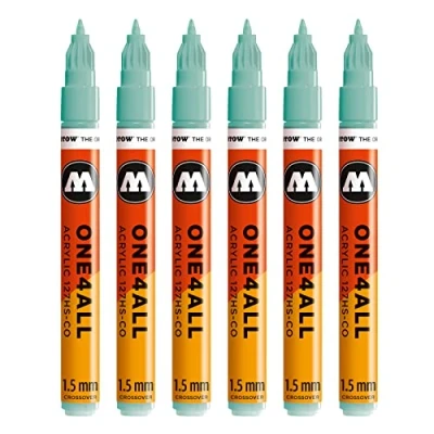 Abbildung von Molotow One4All 127HS CO Acryl Marker (1,5 mm Strichstärke, hochdeckend und permanent, UV beständig, für fast alle Untergründe) 6 Stück Farbe 020 lago blau pastell