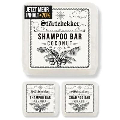 Abbildung von Störtebekker® Premium Festes Shampoo Kokos (x3) Handgefertigtes, veganes für Herren &amp; Damen Wohlduftende Duschpflege Haut und Haar Feuchtigkeits