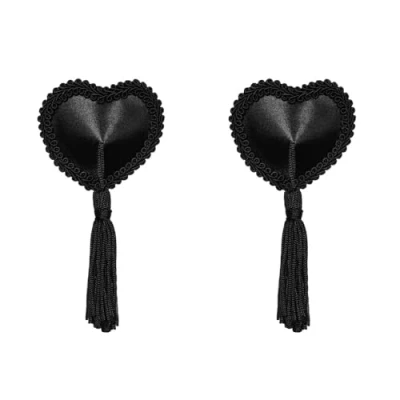 Abbildung von Obsessive Brustwarzenabdeckung Nipple Pasties mit Tasseln Herzform schwarz (1 Paar), Satin