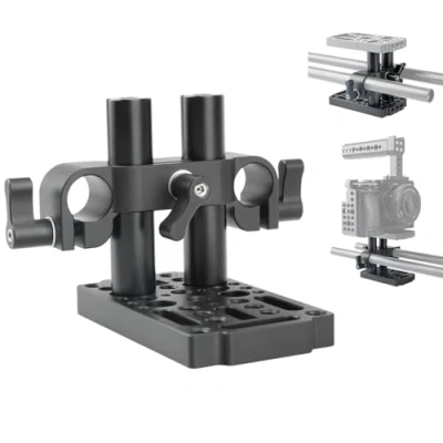 Abbildung von NICEYRIG Käseplatte mit 15mm Rod Raiser Clamp, Kurze Stangen für DSLR Kamera Baseplate Lifting System