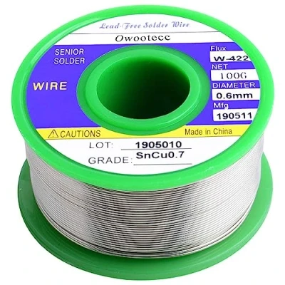 Abbildung von Owootecc Lötzinn, bleifreier Löt draht mit Kolophonium kern (Sn99,3 Cu0,7/0,6mm,100g) zum Elektrolöten und Heimwerken