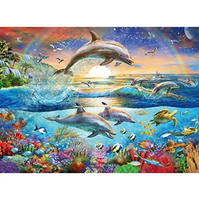 Abbildung von Ravensburger Puzzle 300 Teile Kinder XXL Delfinparadies 12895, Puzzleteile