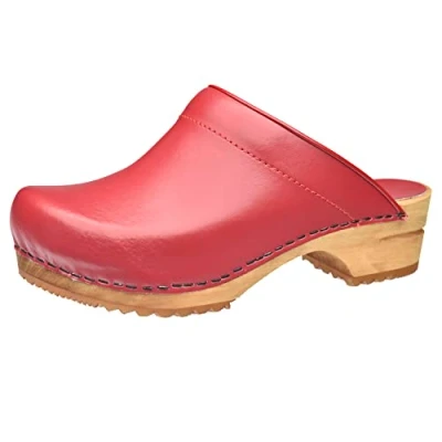 Abbildung von Sanita Lotte offener Clog Original handgemacht Leder Holzclogs für Damen Rot 42 EU