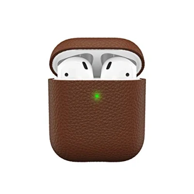 Abbildung von Keybudz Artisan Leder Schutzhülle für Apple AirPods Case, Etui, Ledertasche Echtleder, Kopfhörer Ohrhörer Zubehör, braun