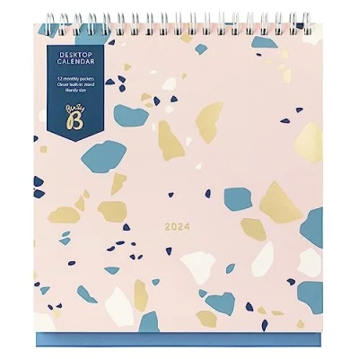 Abbildung von Busy B Tischkalender von Januar bis Dezember 2024 Terrazzo Schreibtischplaner mit Steckfächern und integriertem Ständer. Perfekt für Büro Schreibtischorganisation, Klein