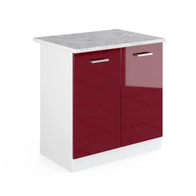 Abbildung von Vicco Spülenunterschrank R Line, Bordeaux Hochglanz/Weiß, 80 cm, AP Marmor