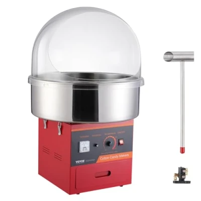 Abbildung von VEVOR Elektrische Zuckerwattemaschine, 1000 W Zuckerwattegeräte, Kommerzielle Zuckerwattemaschine mit Abdeckung, Edelstahlschüssel, Zuckerschaufel, Schublade, Perfekt für Familienfeiern, Rot