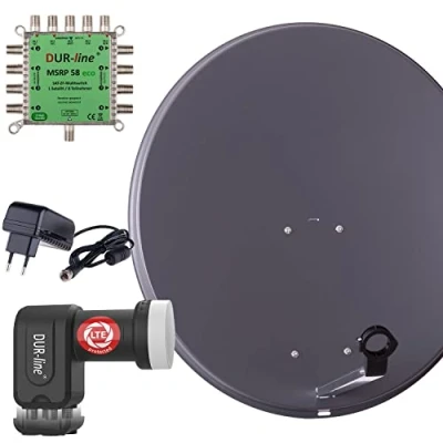 Abbildung von DUR line MDA 80 Anthrazit Digitale 8 Teilnehmer Satellitenschüssel Komplett Anlage mit premium Multischalter und LNB [Camping, Astra 19,2, DVB S/S2, Full HD, 4K, 3D]
