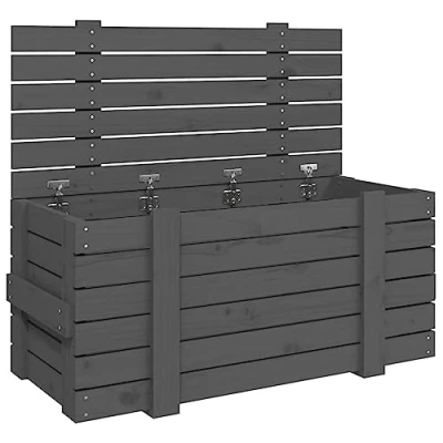 Abbildung von vidaXL Truhe, Aufbewahrungsbox mit viel Stauraum, Holztruhe Deckel, Aufbewahrungstruhe Aufbewahrungskiste Holzkiste, Grau Massivholz Kiefer