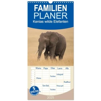 Abbildung von Familienplaner 2025 Kenias wilde Elefanten mit 5 Spalten (Wandkalender, 21 cm x 45 cm), CALVENDO