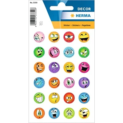 Abbildung von HERMA 3359 Aufkleber Smiley Glitzer klein groß, 48 Stück, Belohnung Sticker mit lustigen Emoji Gesicht Motiv, Kinder Etiketten für Schule Grundschule Schüler Tagebuch Scrapbooking Geburtstag Deko DIY