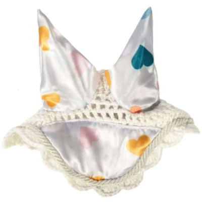 Abbildung von HKM Hobby Horsing Print Fliegenhaube, Weiß Mit Herzchen, One Size