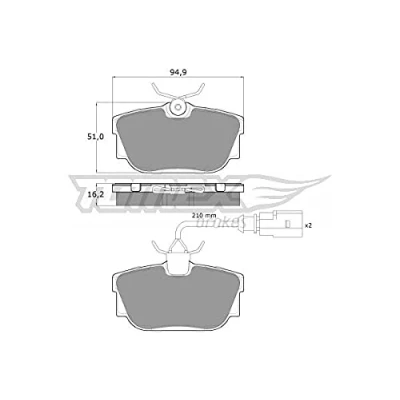 Abbildung von TOMEX brakes TX 13 901 Bremsbelagsatz Hinterachse inkl. Verschleißwarnkontakt VOLKSWAGEN: Transporter 4 Bus, Sharan I, Kastenwagen