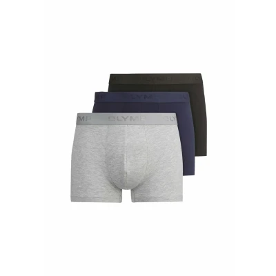 Abbildung von OLYMP Herren Boxershorts 3er Set,Untershosen,Pants,Shorts,Unterwäsche,Basics,Einfarbig,Anliegende Passform,schwarz/Marine/grau 99,M