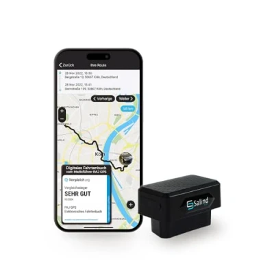 Abbildung von Salind GPS Elektronisches Fahrtenbuch Tracker für Autos, LKWs und Lieferwagen finanzamtkonform, lückenlos Streckenaufzeichnung &amp; manipulationssicher, OBD2 Stecker, weltweite Ortung