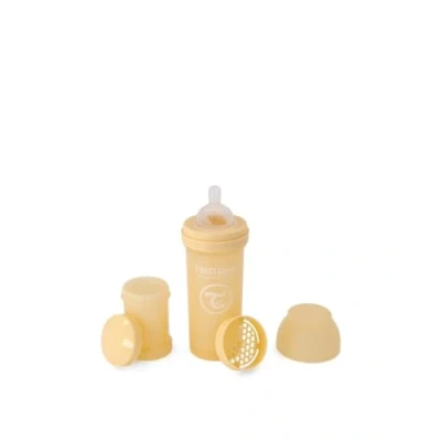 Abbildung von Twistshake Anti Kolik Babyflasche mit Milchpulverbehälter und Mixer 180ml Brustähnliche Nippel aus Silikon mittlerem Durchfluss BPA freie Babymilchflasche Neugeborene (0+) Karamellbeige
