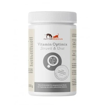 Abbildung von Futtermedicus Vitamin Optimix Struvit und Urat 500 g Ergänzungsfuttermittel für Hunde Zur Unterstützung bei Harnkristallen Reduzierte Phosphor Magnesiumzufuhr