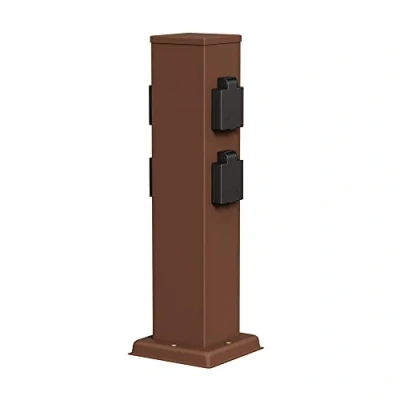 Abbildung von ledscom.de Garten Steckdosensäule Polly für außen, IP44, 4 Fach, Edelstahl, braun, eckig, 40 cm, Außensteckdose, Gartensteckdose, Steckdosenturm, Außensteckerdose, Energiesäule