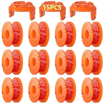 Abbildung von Rasentrimmer Spule Für Rasentrimmer, Trimmer Fadenspule Rasentrimmer,Trimmer Spulenmodell WA0010 WA0004 WA0004.1, Ø 1,65mm, 3m Länge (12 Ersatzspulen + 3 Kappe WA6531)