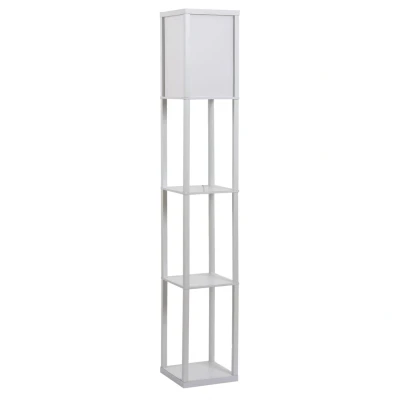 Abbildung von HOMCOM Stehlampe Stehleuchte mit Regalen für Wohn /Schlafzimmer, Holz Weiß 26 x 160 cm