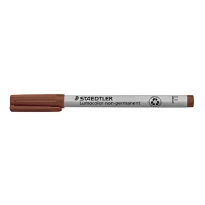 Abbildung von STAEDTLER Folienstift non permanent Lumocolor, braun, wasserlöslich, Made in Germany, lange Lebensdauer, F Spitze mit Linienbreite ca. 0,6 mm, 10 braune Universalstifte im Kartonetui, 316 7