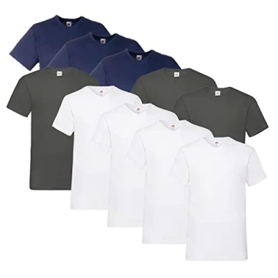 Abbildung von Fruit of the Loom Herren V Neck Valueweight T Shirt (10er Pack) (3XL, 4X Weiss, 3X Navy, Graphit + 1 HLKauf Block)