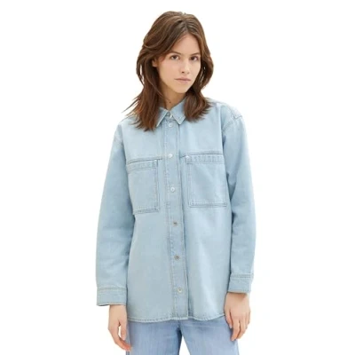 Abbildung von Tom Tailor Denim Damen Overshirt Jeansjacke, 10118 Used Light Stone Blue Denim, S